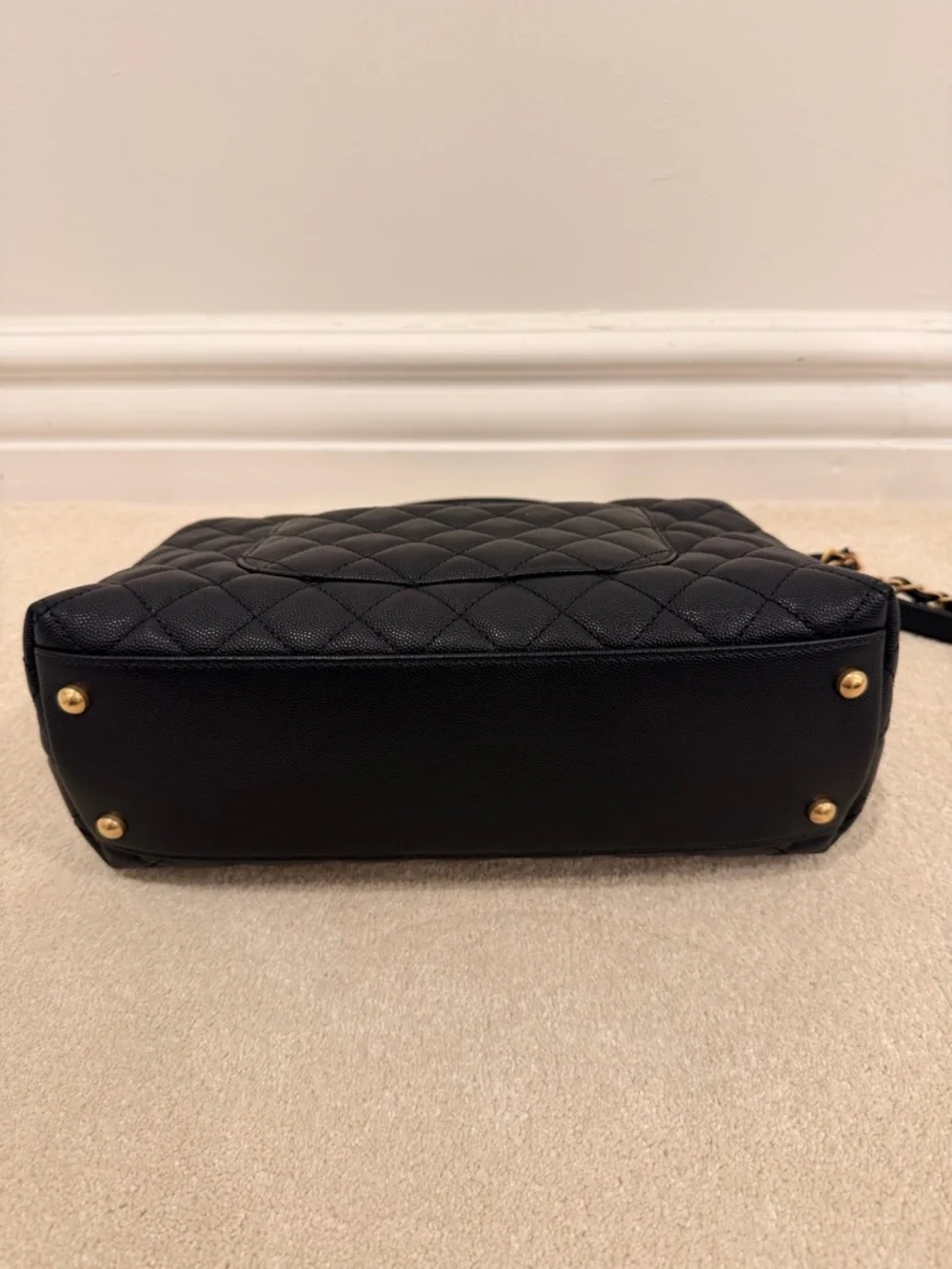 CHANEL Black Quilted Caviar Top-Handle Shoulder Bag with Gold Hardware - Picture 5 of 10